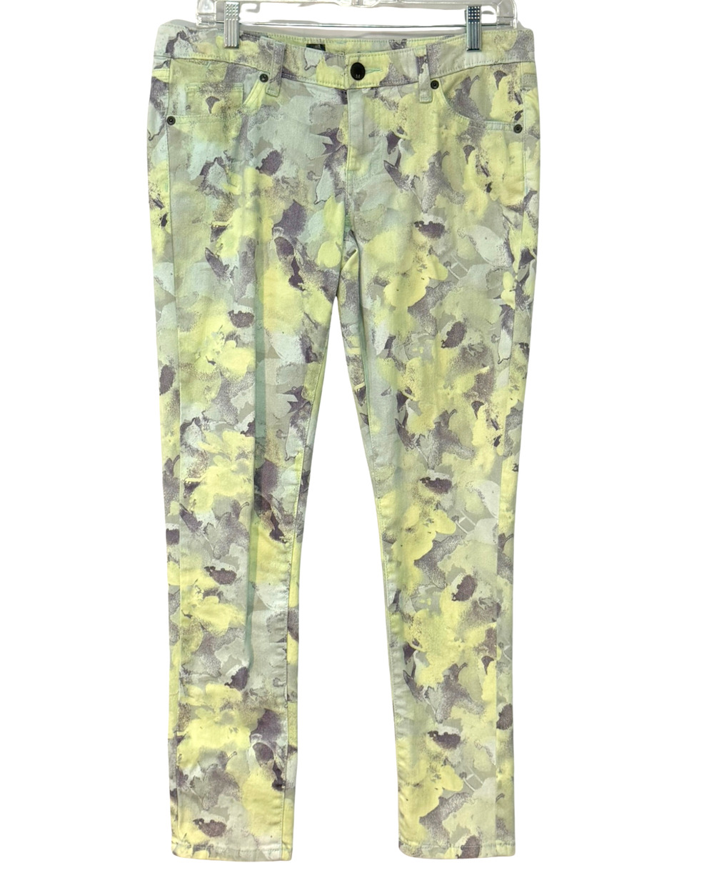 Mossimo Sz 10 Skinny Jeans 34Wx28.5L Fit 3 Green Watercolor Print Stretch Denim